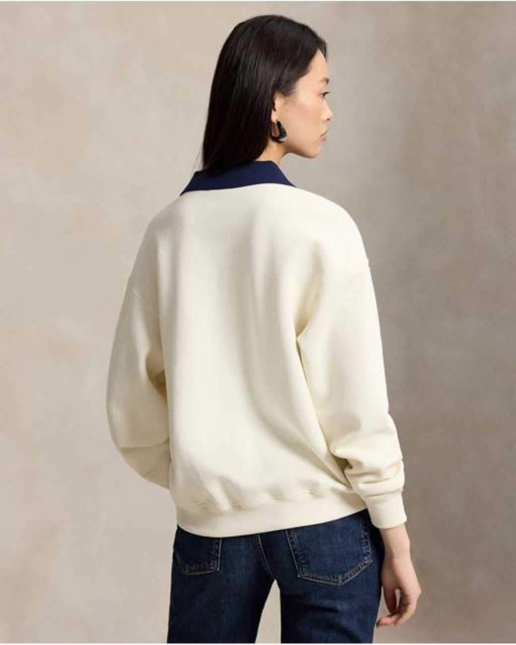 Polo Ralph Lauren White Polo-Collar Fleece Crewneck