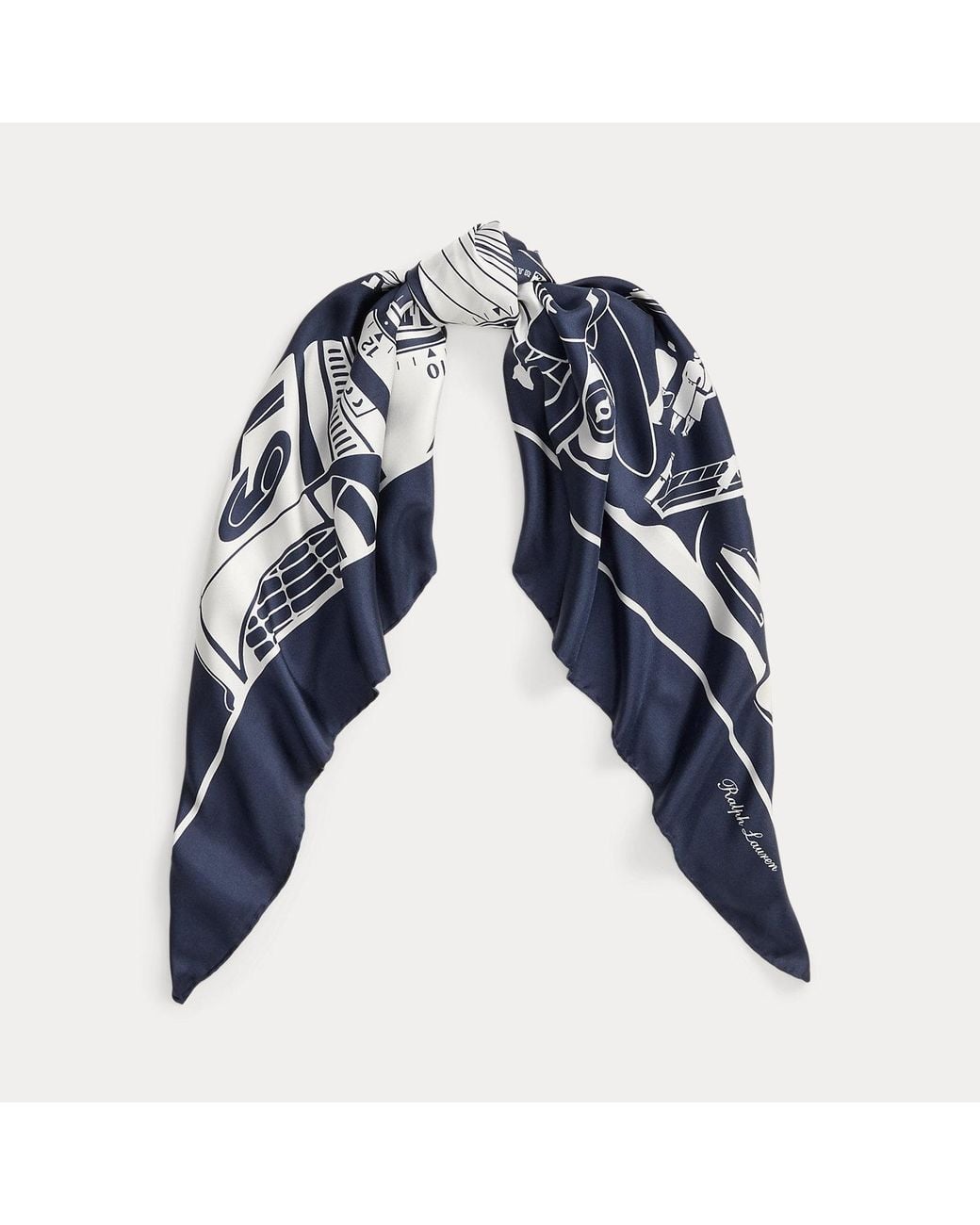 Ralph Lauren Blue Automobile-Print Silk Square Scarf for men