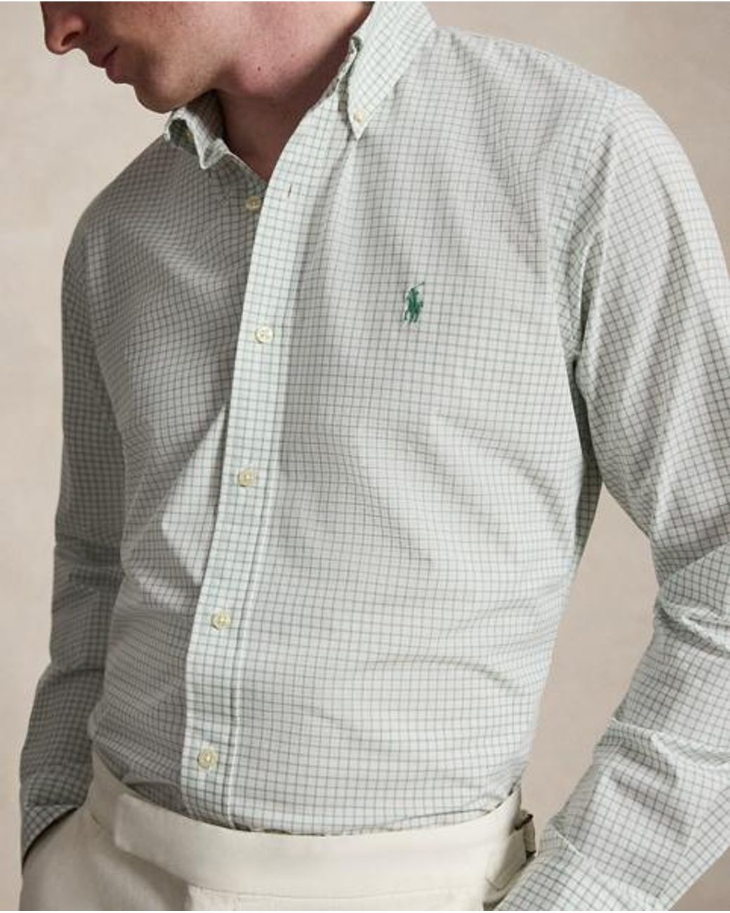 Polo Ralph Lauren White Custom Fit Checked Stretch Poplin Shirt for men