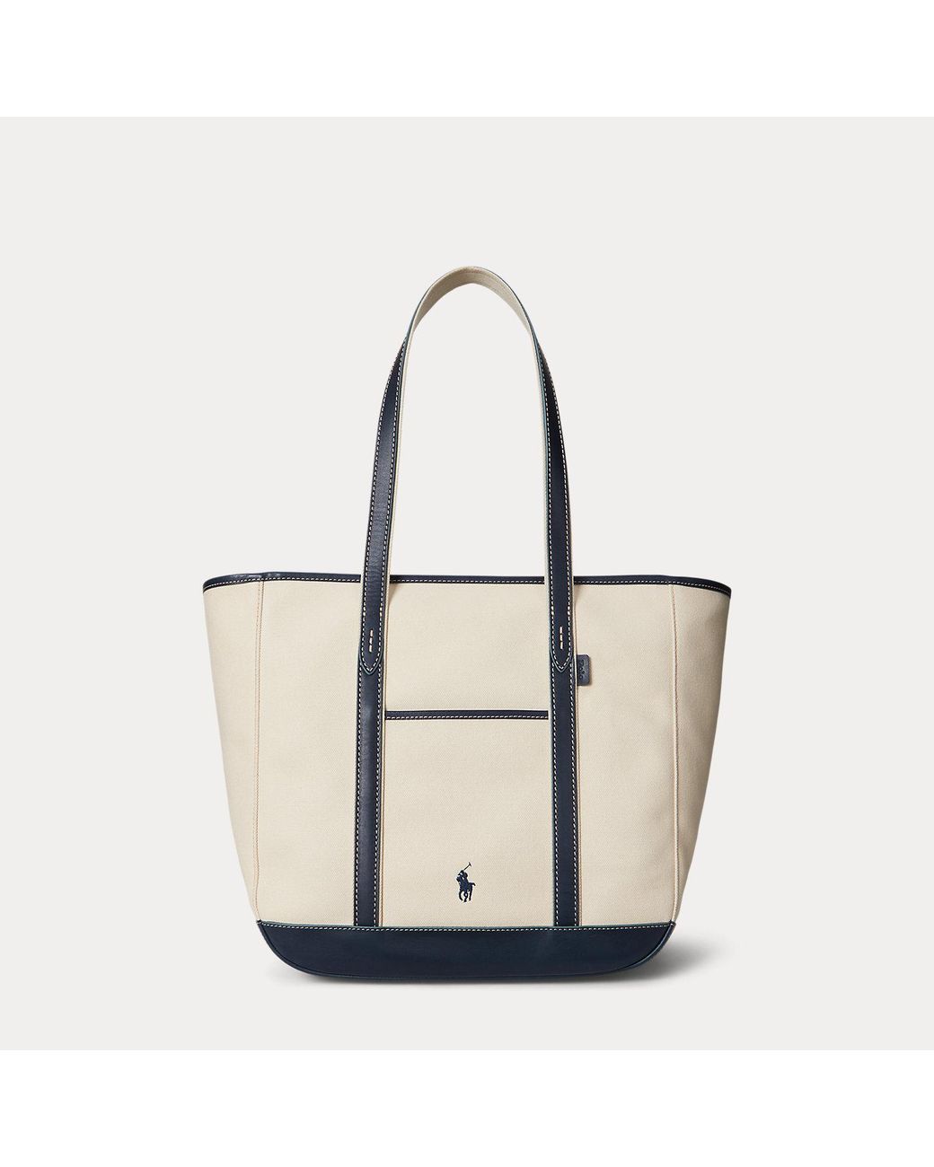 Ralph Lauren Black Leather-Trim Canvas Medium Shopper Tote