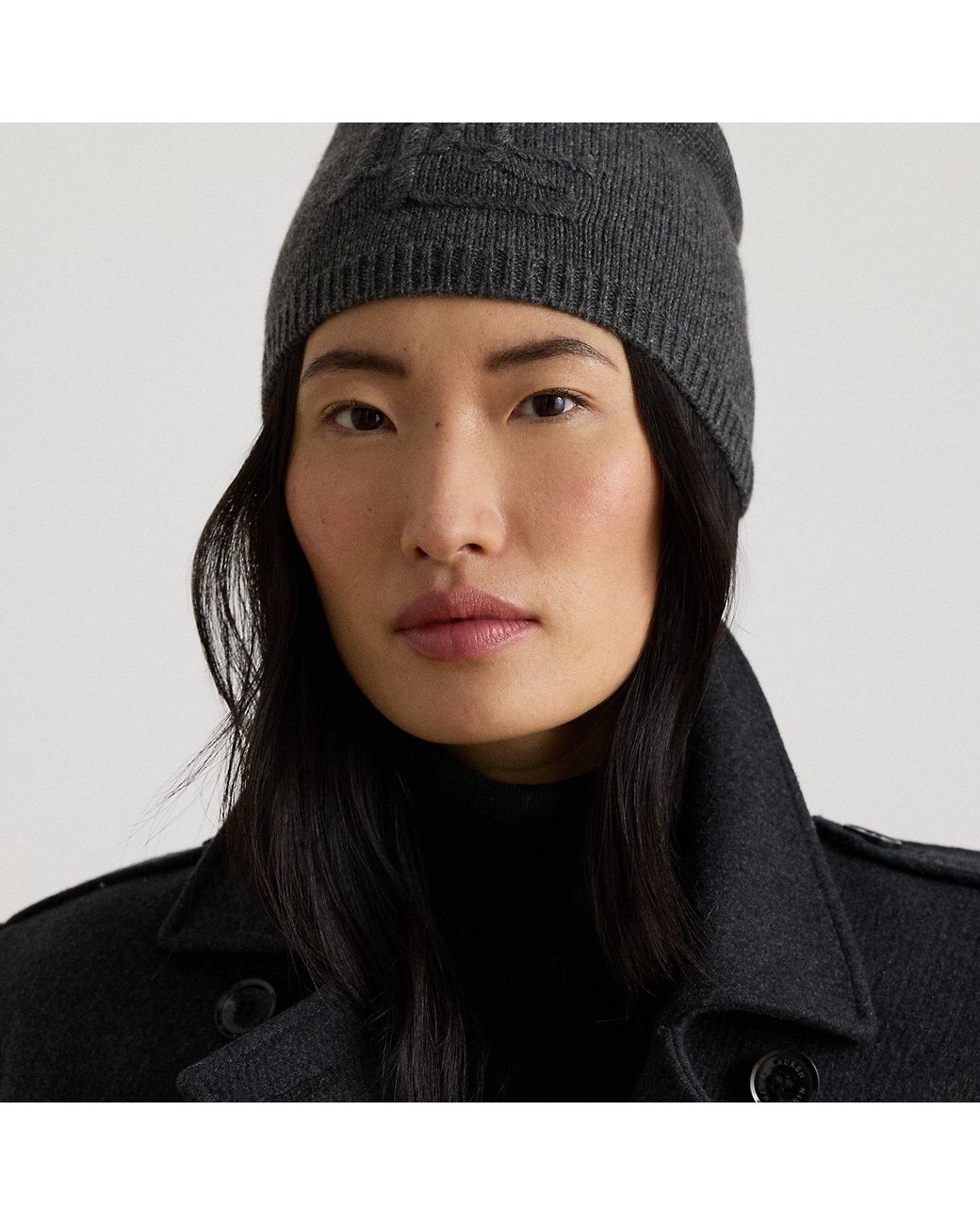 Ralph Lauren Gray Embroidered-Logo Knitted Beanie
