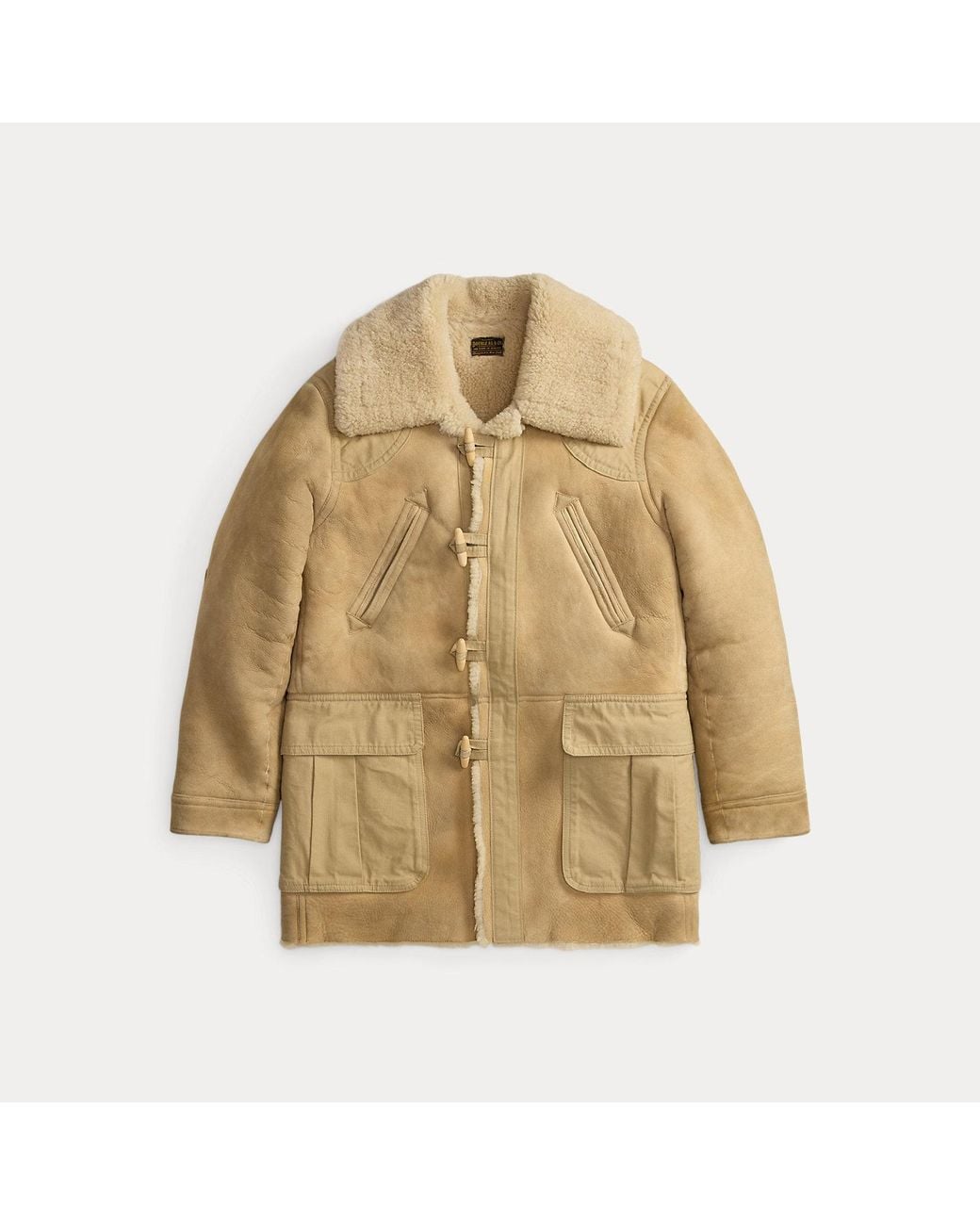 RRL Black Shearling Toggle Coat for men