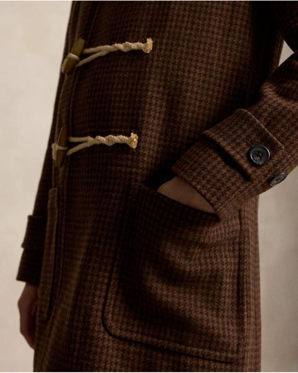 Polo Ralph Lauren Brown Houndstooth Wool Toggle Coat