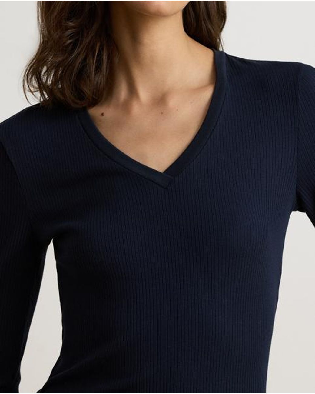 Ralph Lauren Blue Rib-Knit Long-Sleeve V-Neck Top