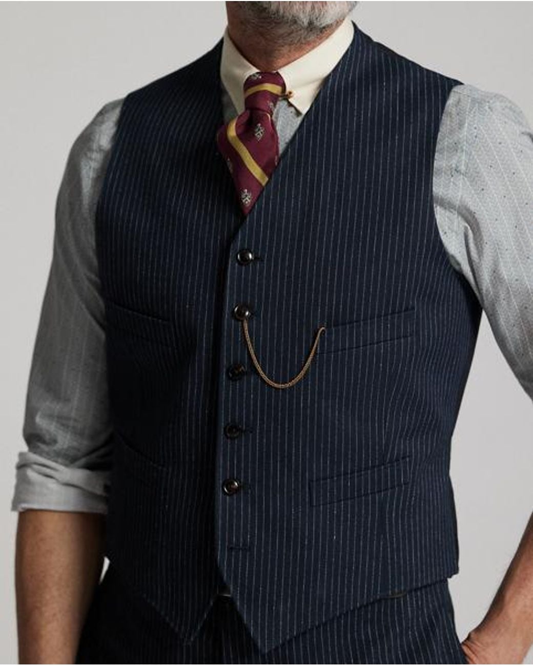 RRL Blue Striped Herringbone Waistcoat for men