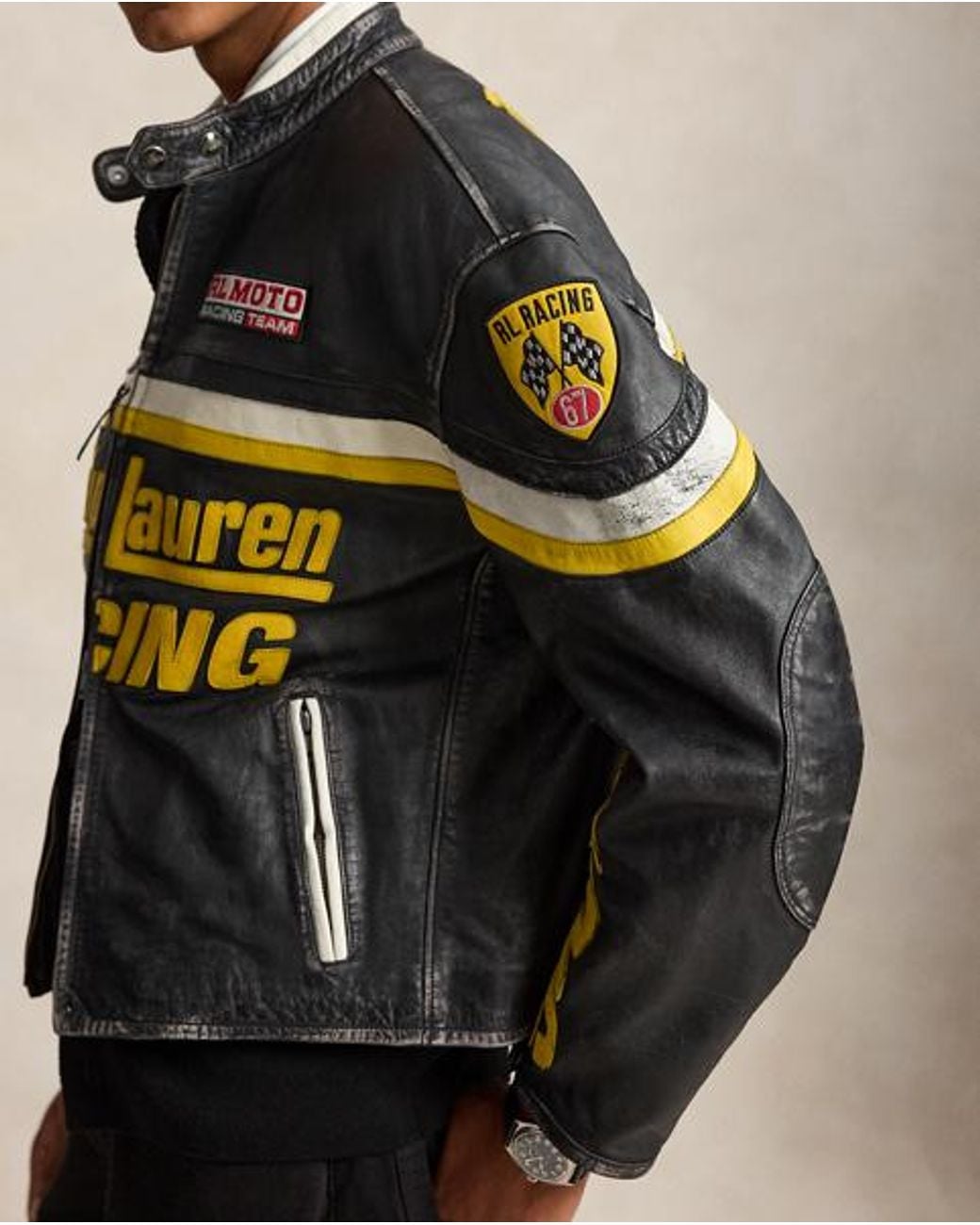 Polo Ralph Lauren Black Leather Racing Jacket for men