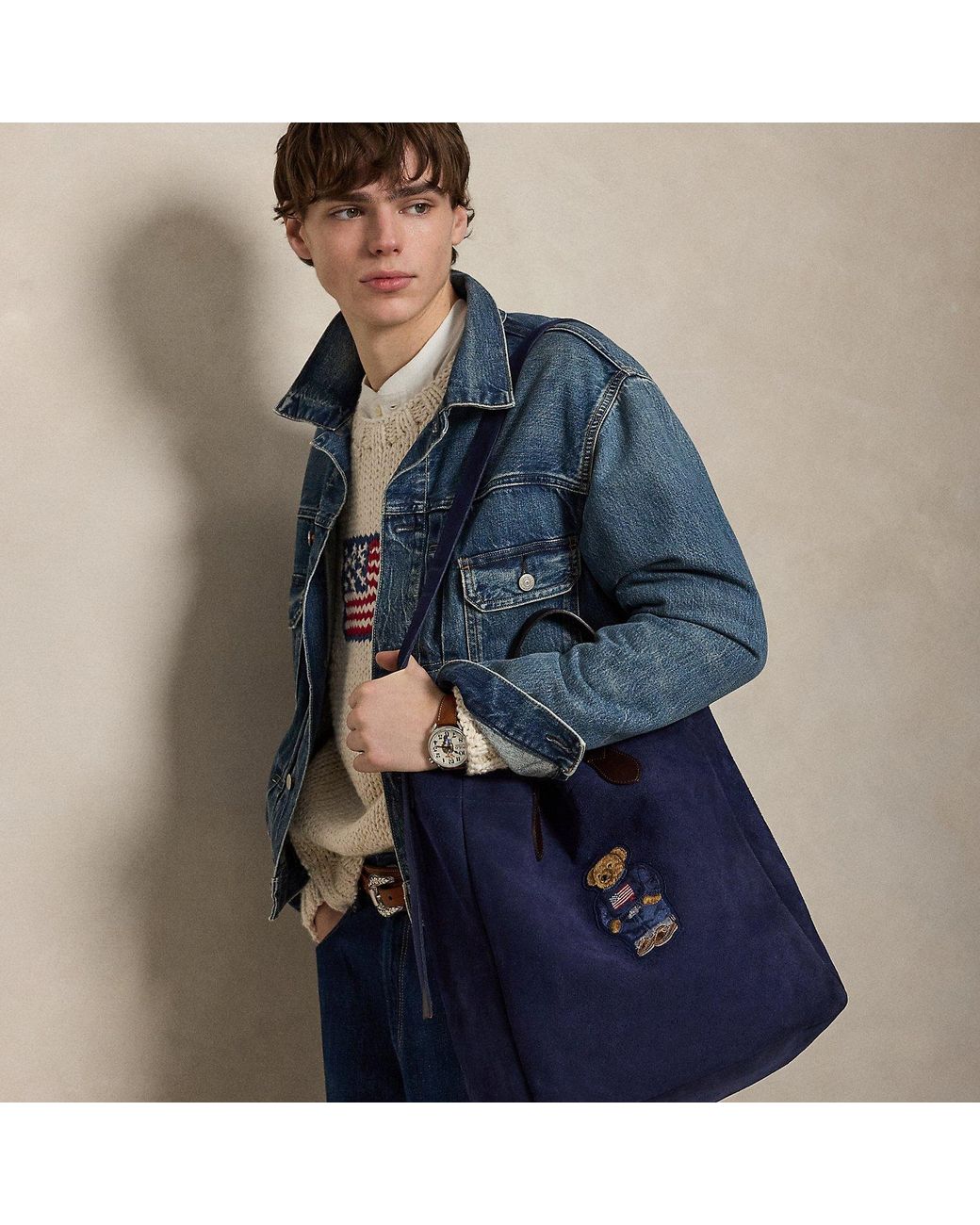 Polo Ralph Lauren Blue Polo Bear Roughout Suede Tote for men