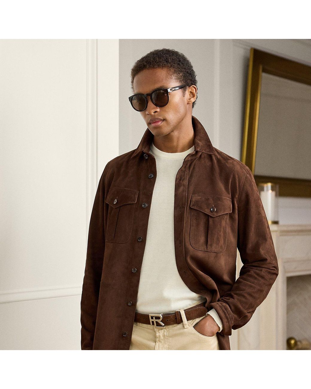 Ralph Lauren Brown Suede Overshirt for men
