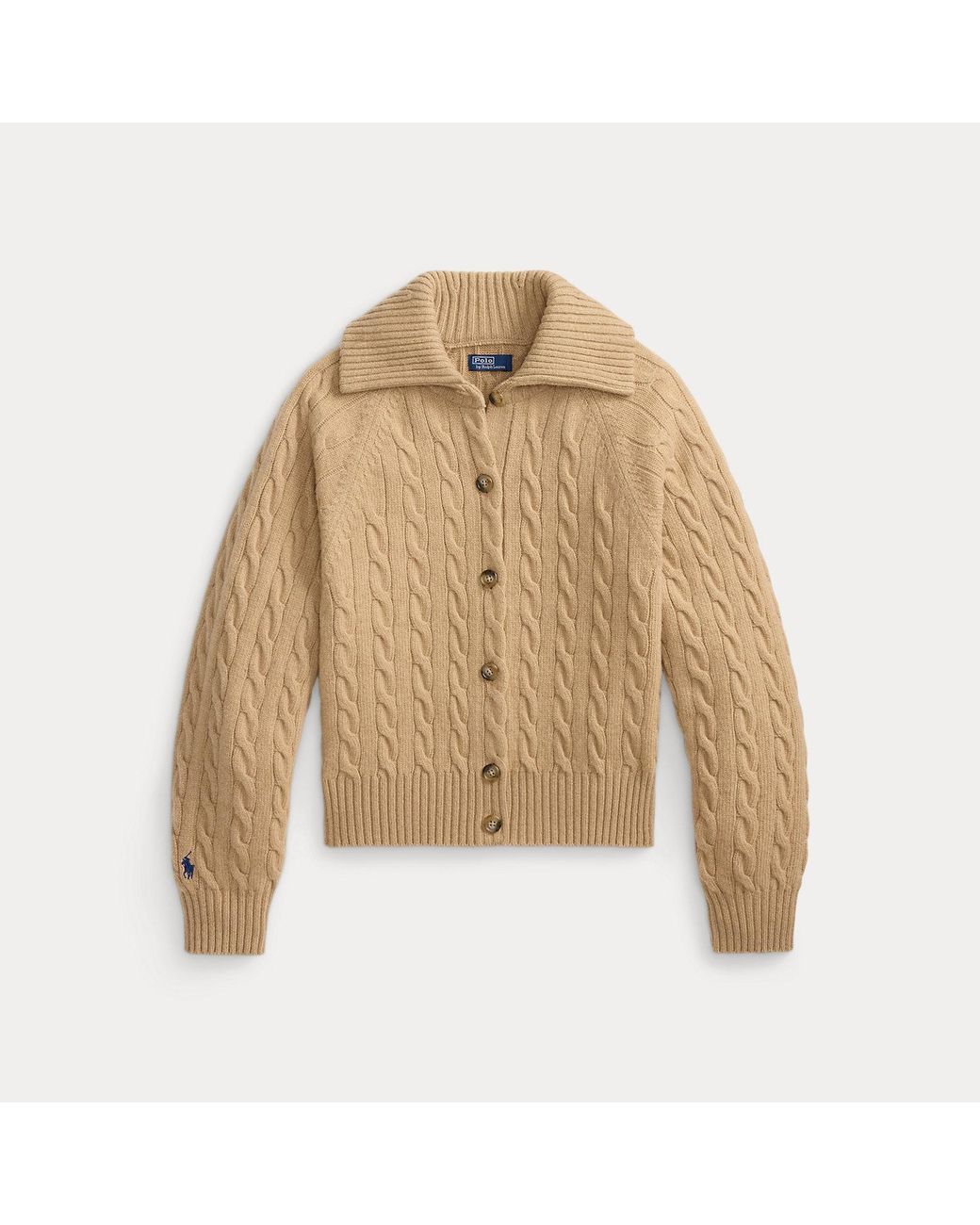 Polo Ralph Lauren Natural Cable Wool-Cashmere Collared Cardigan
