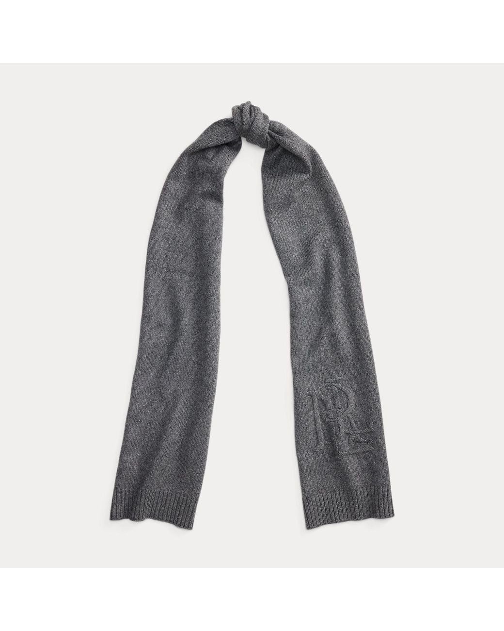 Ralph Lauren Brown Embroidered-Logo Knit Scarf