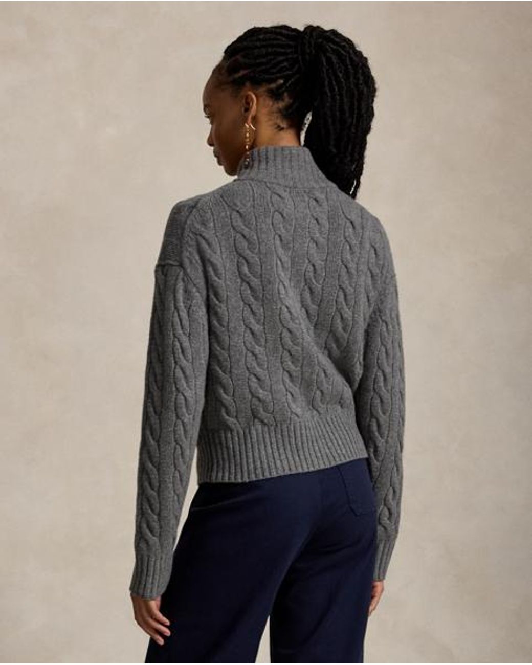 Polo Ralph Lauren Gray Cable Wool-Cashmere Half-Zip Jumper