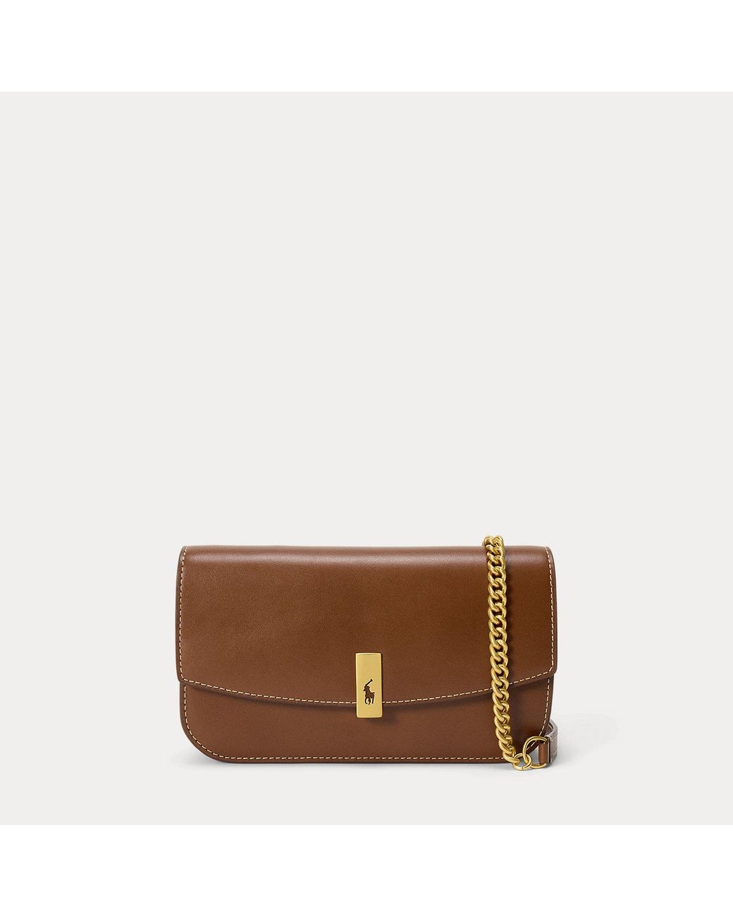 Polo Ralph Lauren Brown Polo Id Leather Chain Wallet And Bag