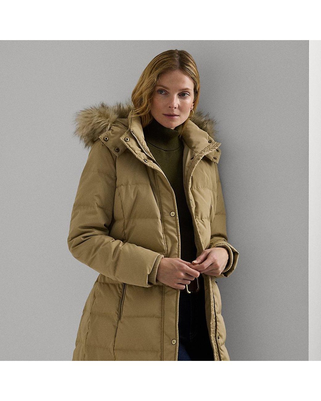 Ralph Lauren Faux fur trim Hooded Down Coat in Green Lyst UK