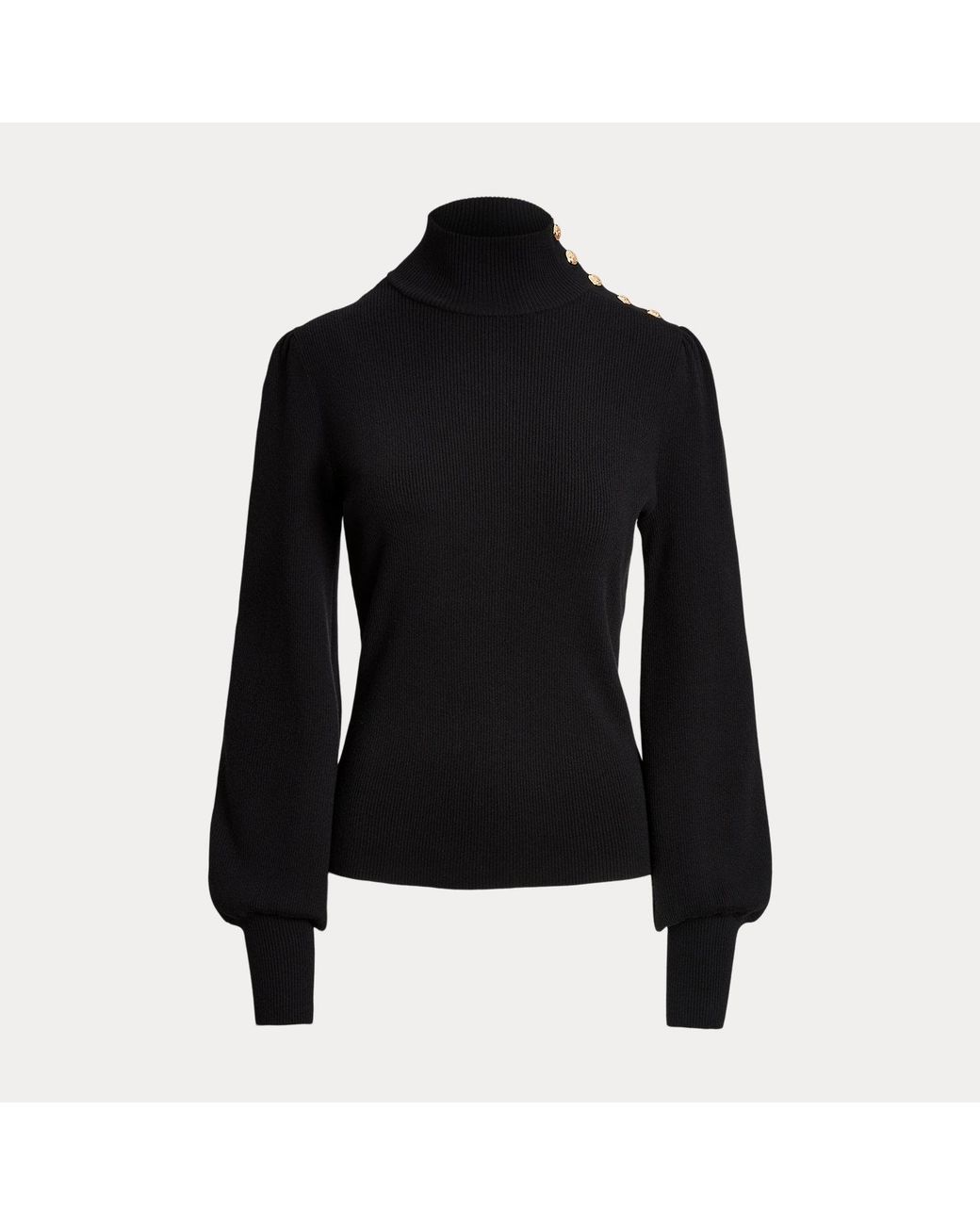 Ralph Lauren Black Button-Trim Mockneck Jumper