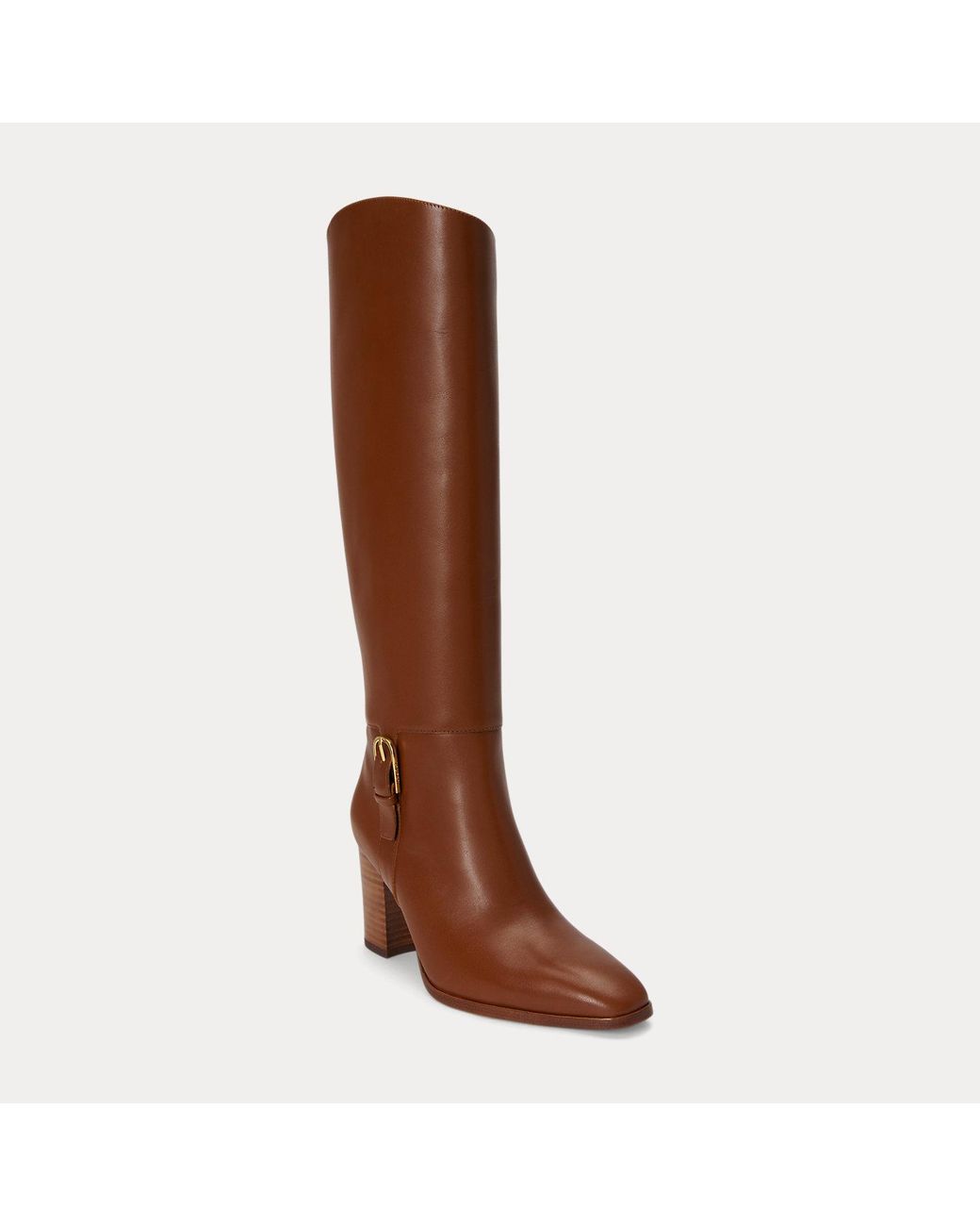 Ralph Lauren Brown Raelynn Calfskin Tall Boot Heel