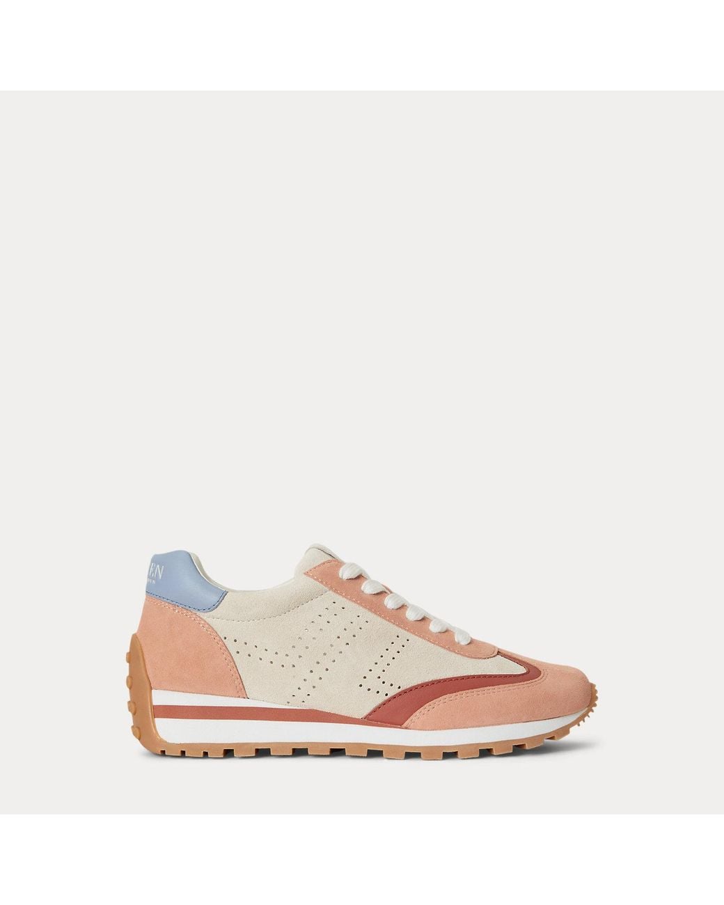 Ralph Lauren Pink Dani Perforated Suede Trainer