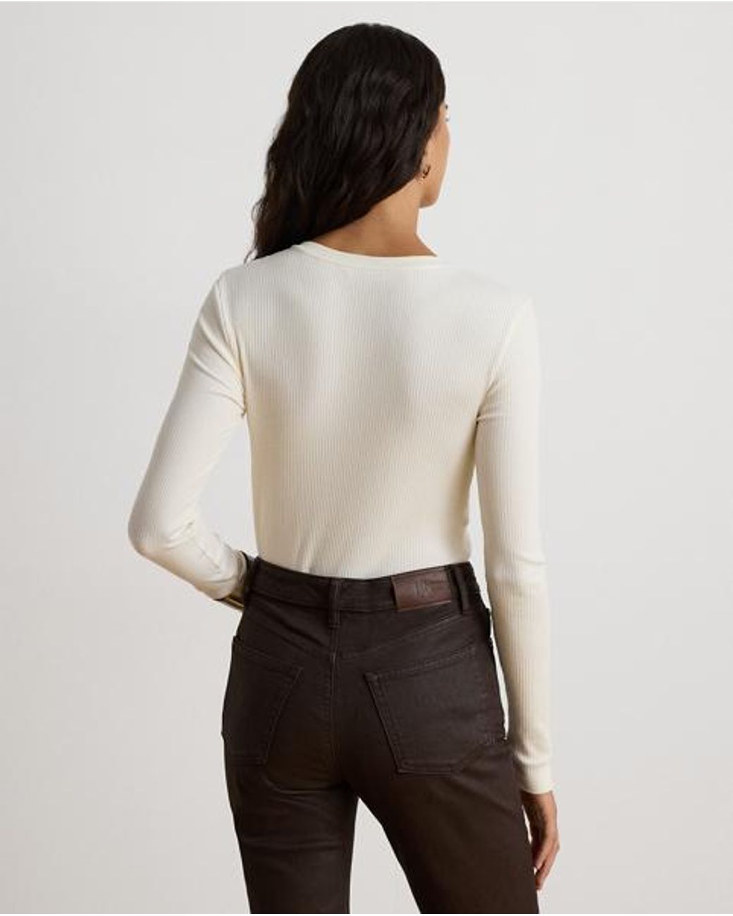 Ralph Lauren White Rib-Knit Long-Sleeve V-Neck Top