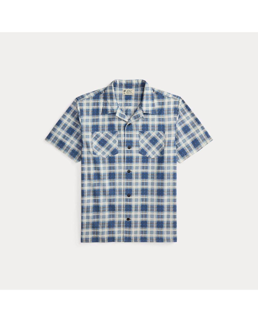RRL Blue Plaid-Print Brushed Camp Shirt for men