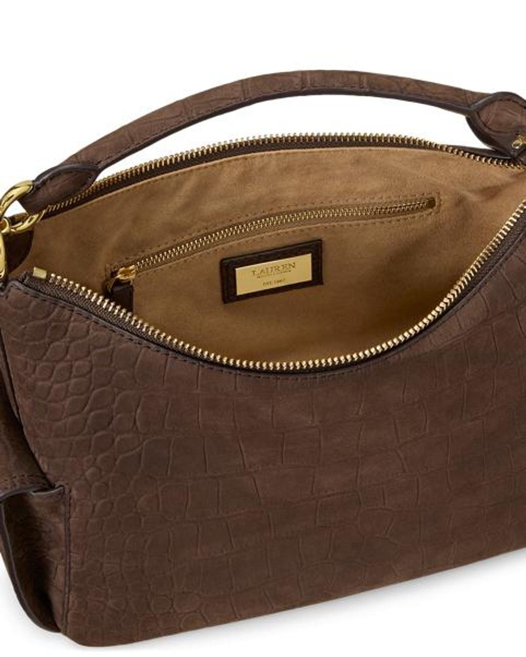 Ralph Lauren Brown Small Blaike Croc-Embossed Shoulder Bag