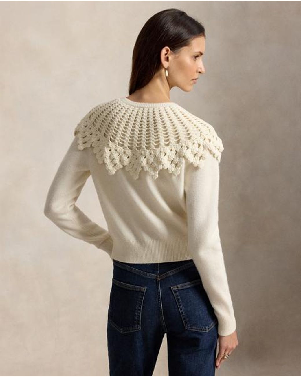 Polo Ralph Lauren Natural Crochet-Yoke Wool-Alpaca Cardigan