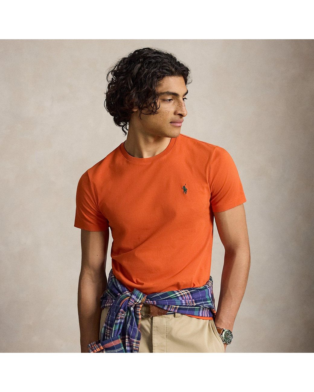 Polo Ralph Lauren Orange Custom Slim Fit Jersey Crewneck T-Shirt for men