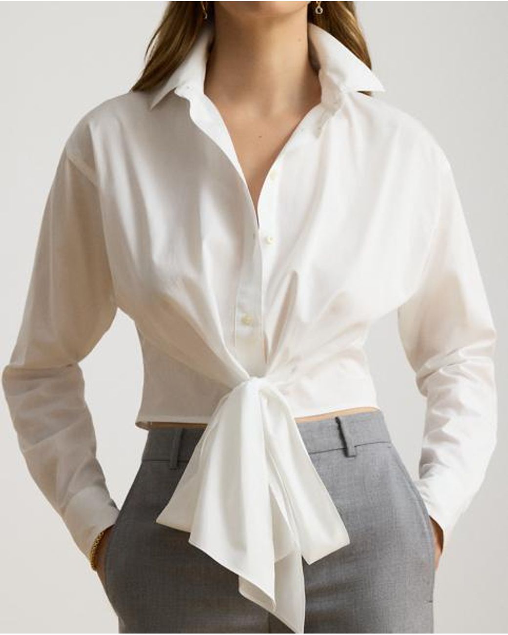 Ralph Lauren White Tie-Front Broadcloth Cropped Shirt