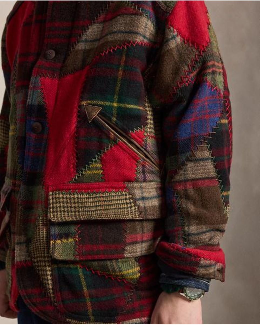 Polo Ralph Lauren Green Patchwork Wool-Alpaca Utility Jacket for men