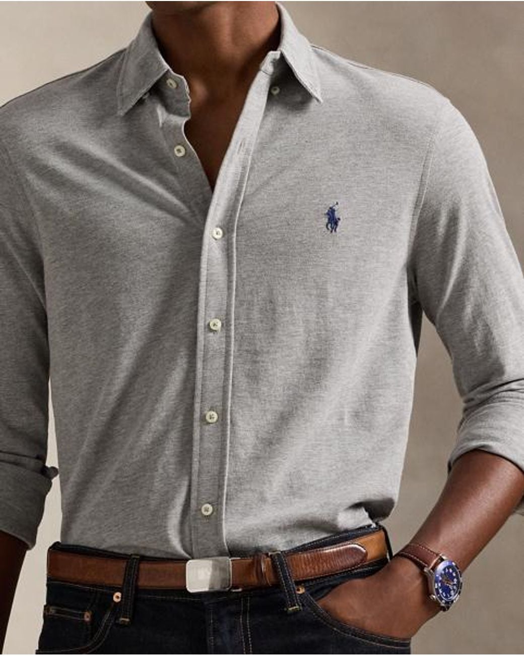 Polo Ralph Lauren Gray Featherweight Mesh Shirt for men