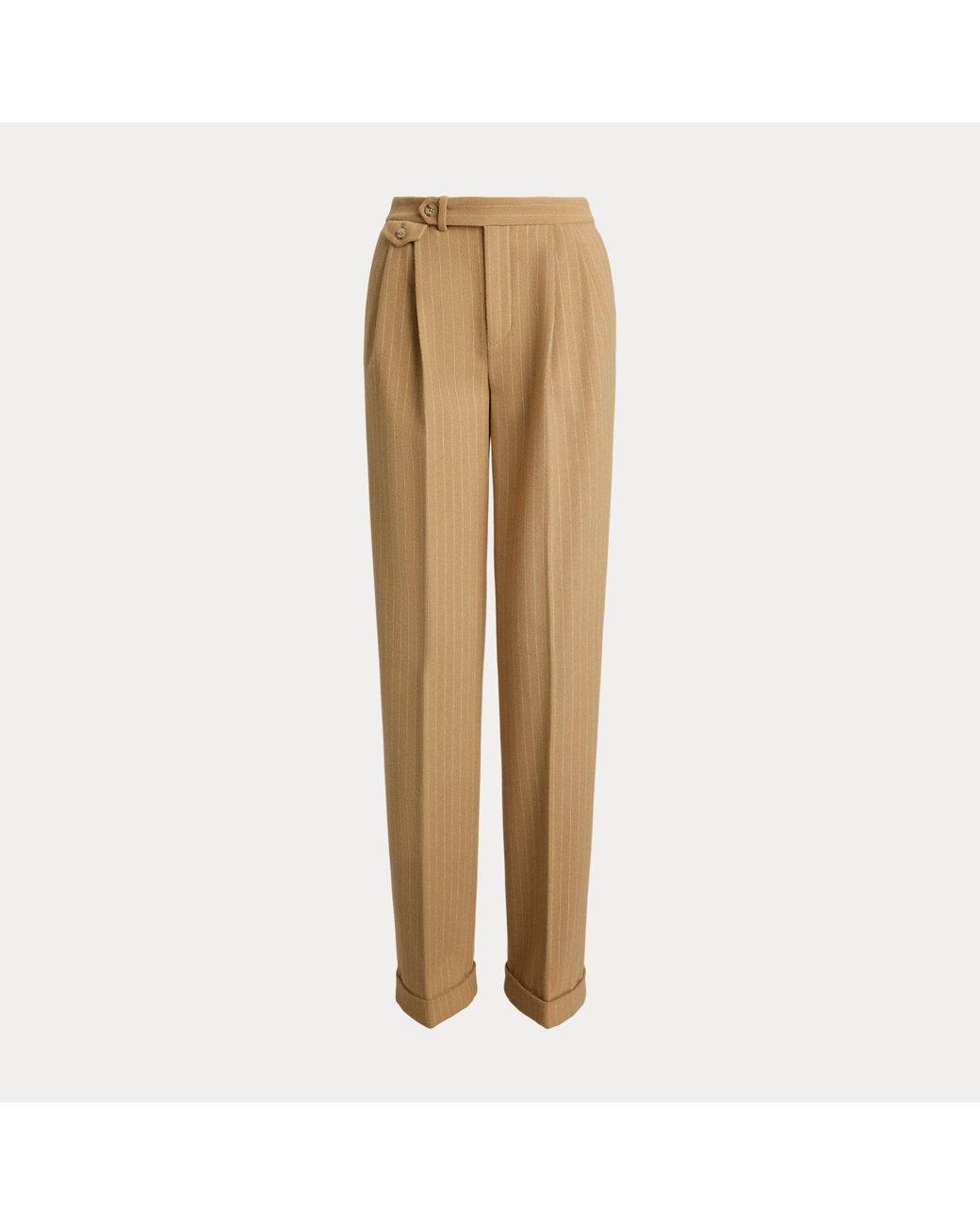 Ralph Lauren Natural Pinstripe Pleated Twill Straight Pant