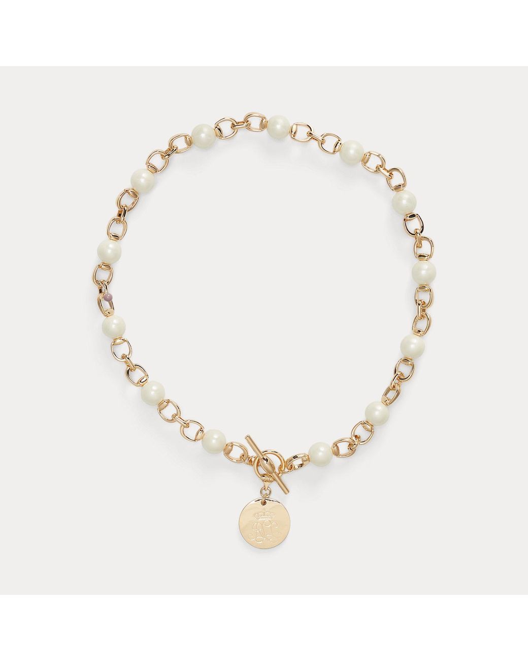 Ralph Lauren Metallic Tone Logo Pendant Necklace