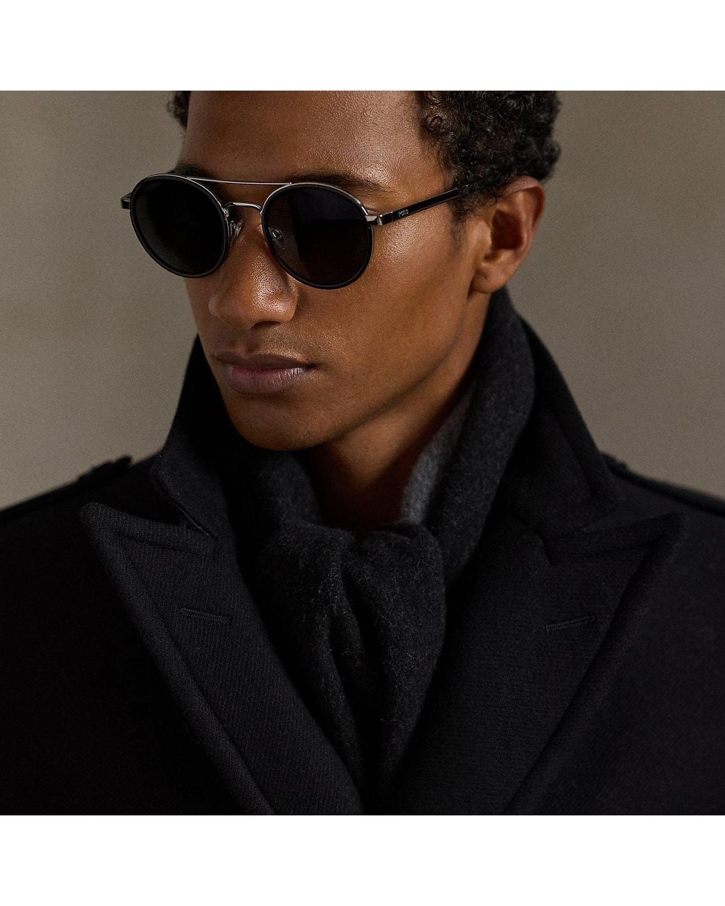 Ralph Lauren Black Reversible Wool Blend Scarf for men