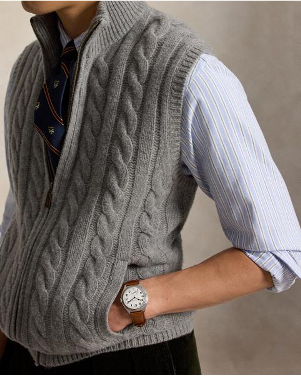 Polo Ralph Lauren Gray Cable-Knit Sleeveless Jumper for men