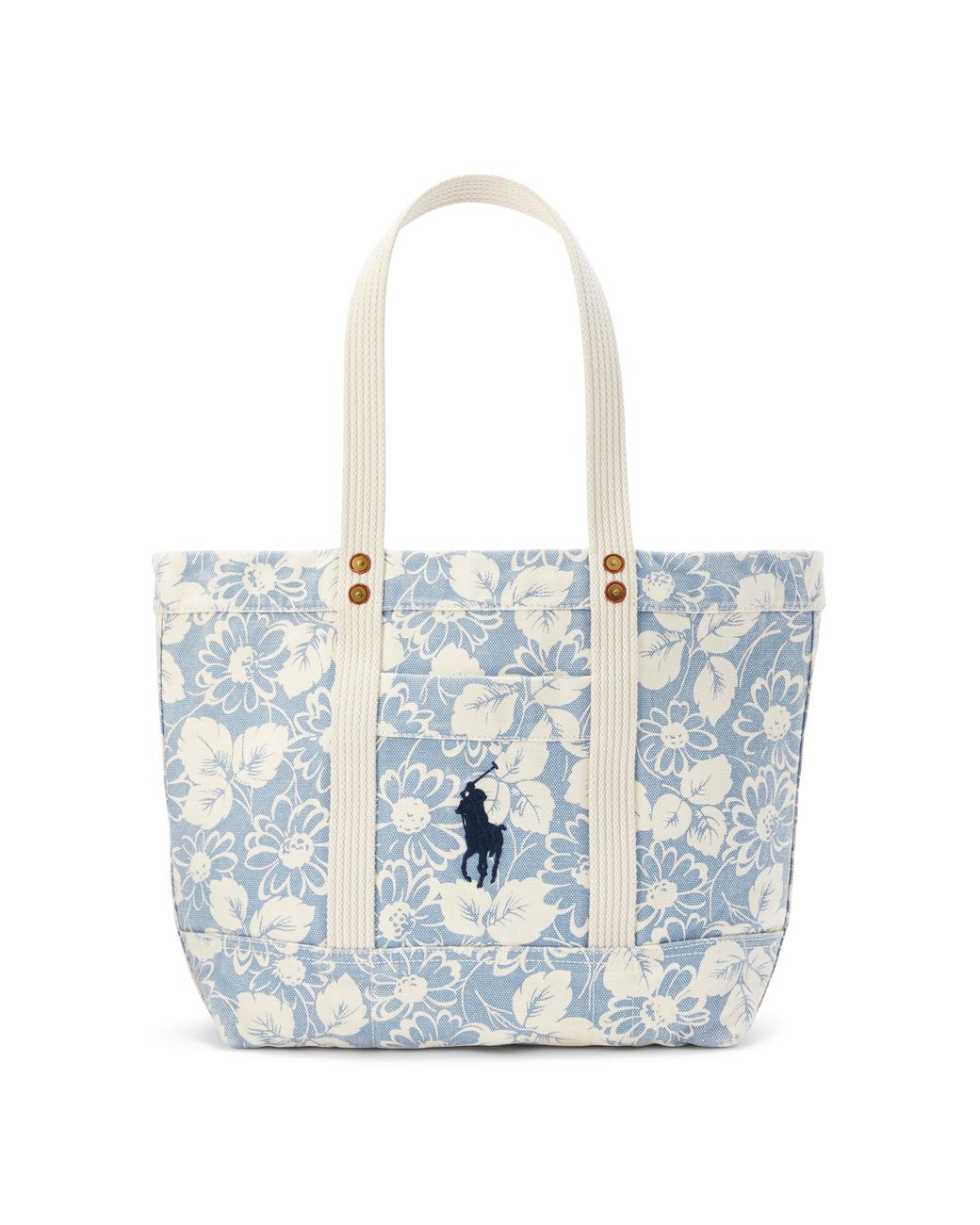 Polo Ralph Lauren Canvas Floral Medium Tote in Blue/White (Blue) | Lyst