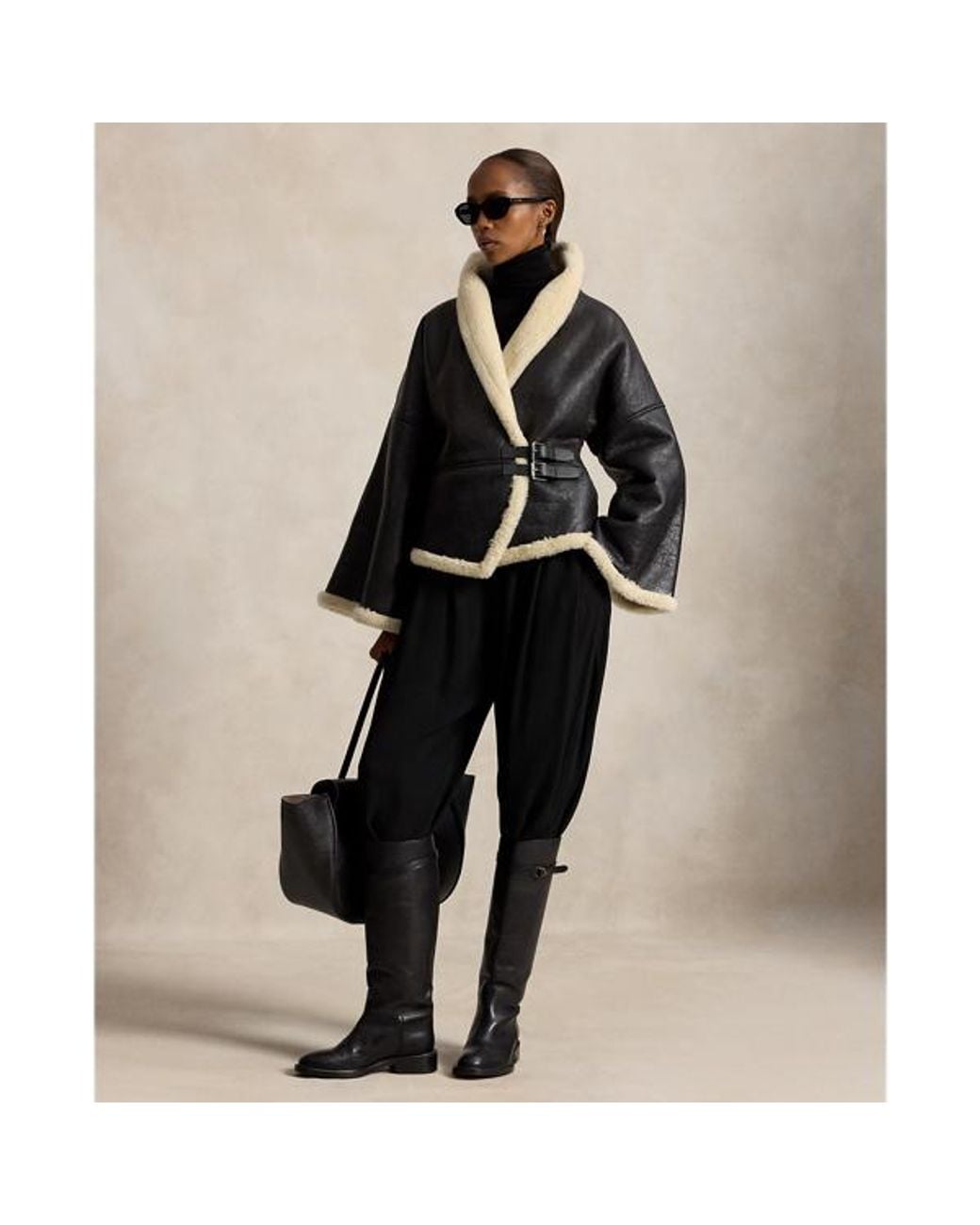 Polo Ralph Lauren Black Shearling Wrap Jacket