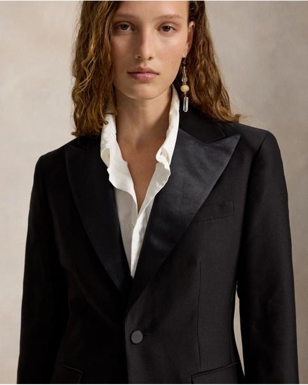 Polo Ralph Lauren Black Wool-Silk Crepe Tuxedo Duster