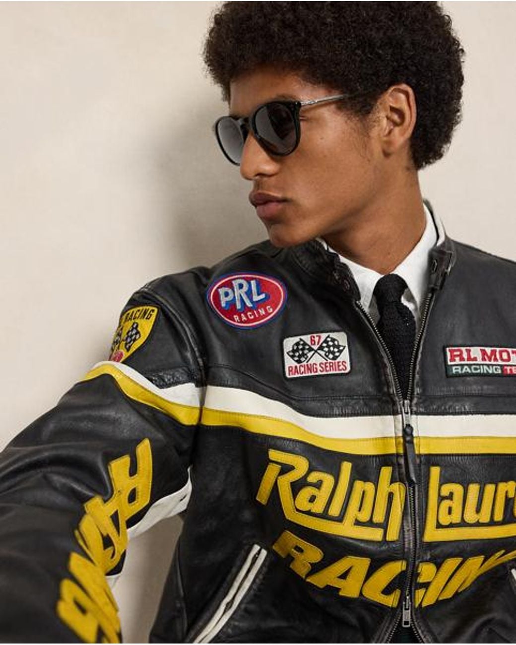 Polo Ralph Lauren Black Leather Racing Jacket for men