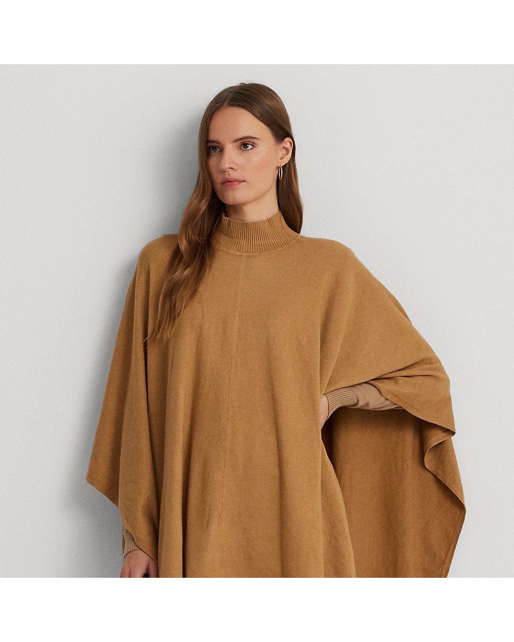 Lauren by Ralph Lauren Ralph Lauren Convertible Mockneck Poncho in Brown |  Lyst