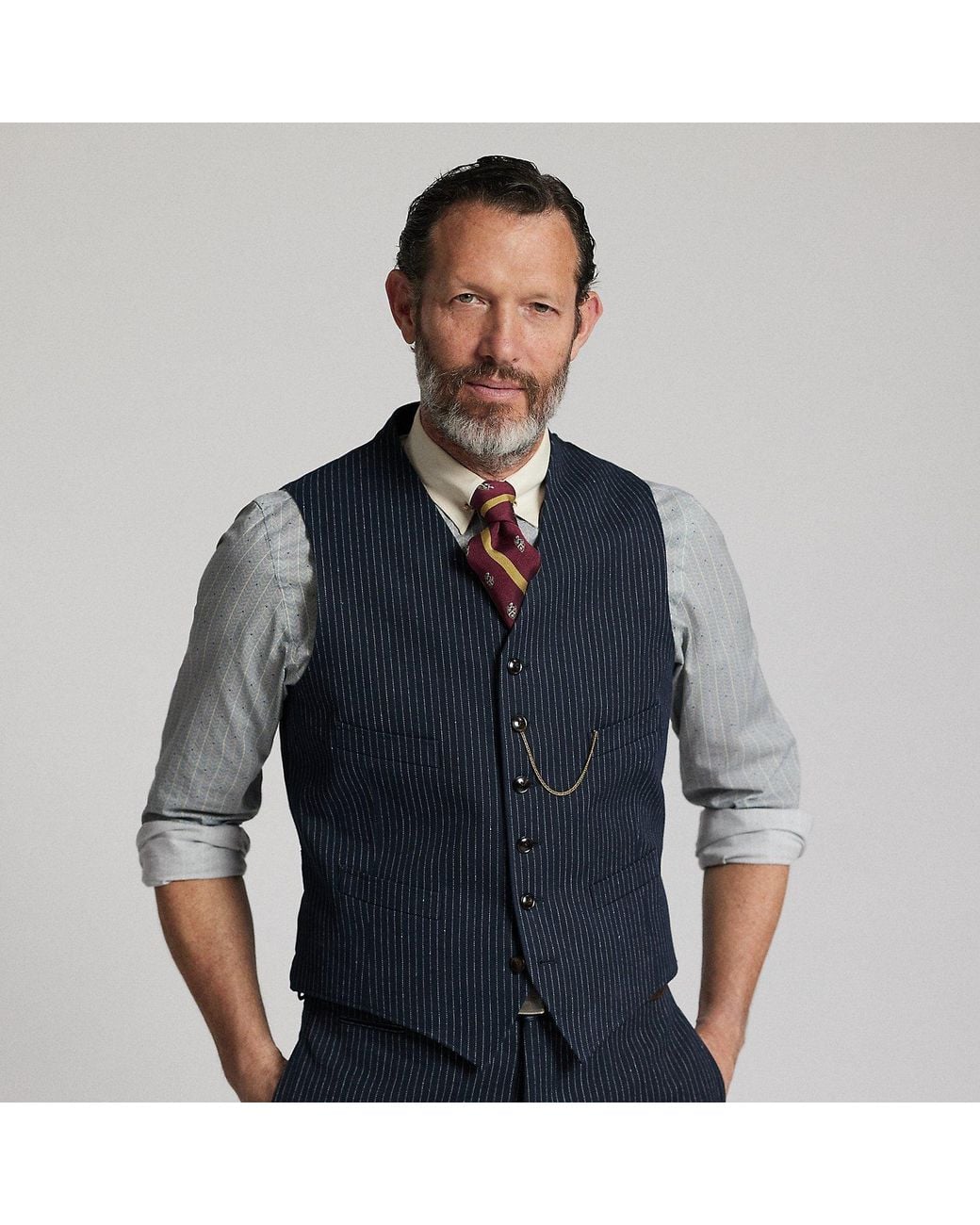 RRL Blue Striped Herringbone Waistcoat for men