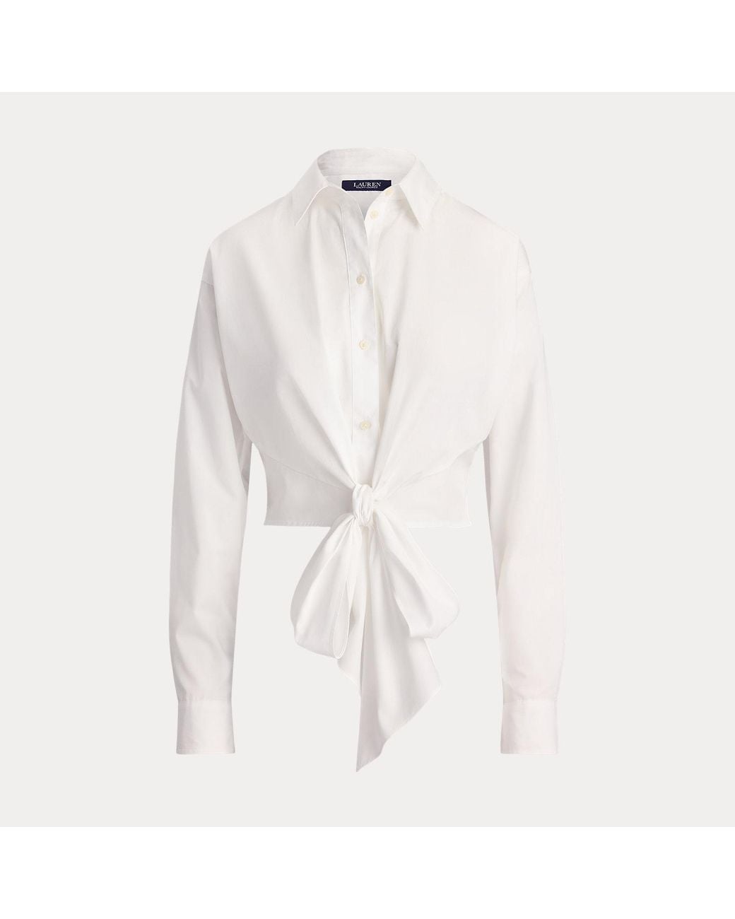 Ralph Lauren White Tie-Front Broadcloth Cropped Shirt