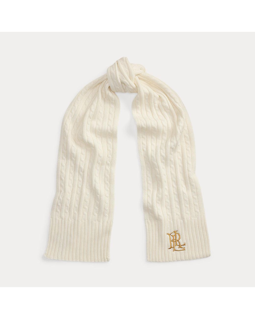 Ralph Lauren Natural Embroidered-Logo Cable-Knit Scarf