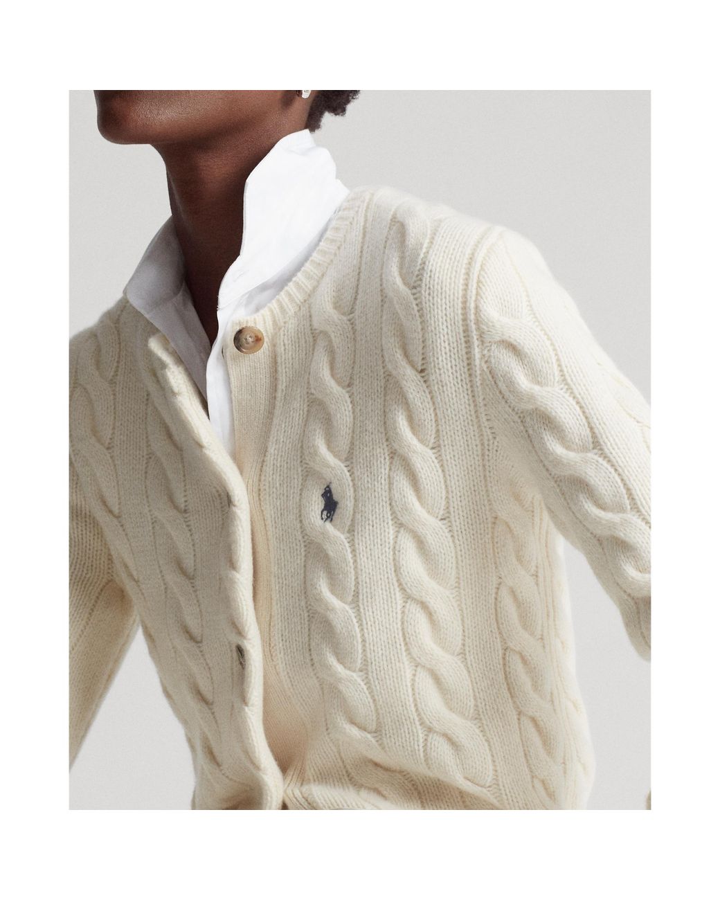 Polo Ralph Lauren Buttoned Wool-blend Cardigan in Natural | Lyst