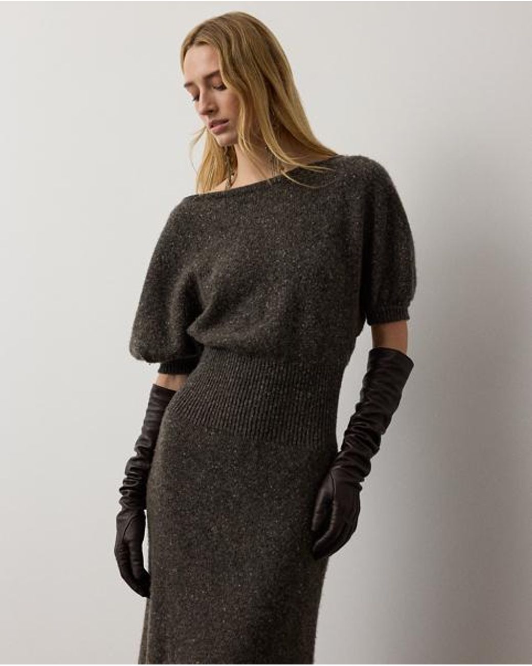 Ralph Lauren Black Cecie Cashmere-Blend Donegal Day Dress