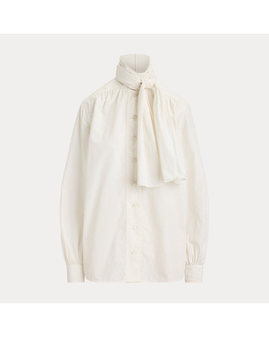 Ralph Lauren Natural Dara Tie-Neck Poplin Blouse