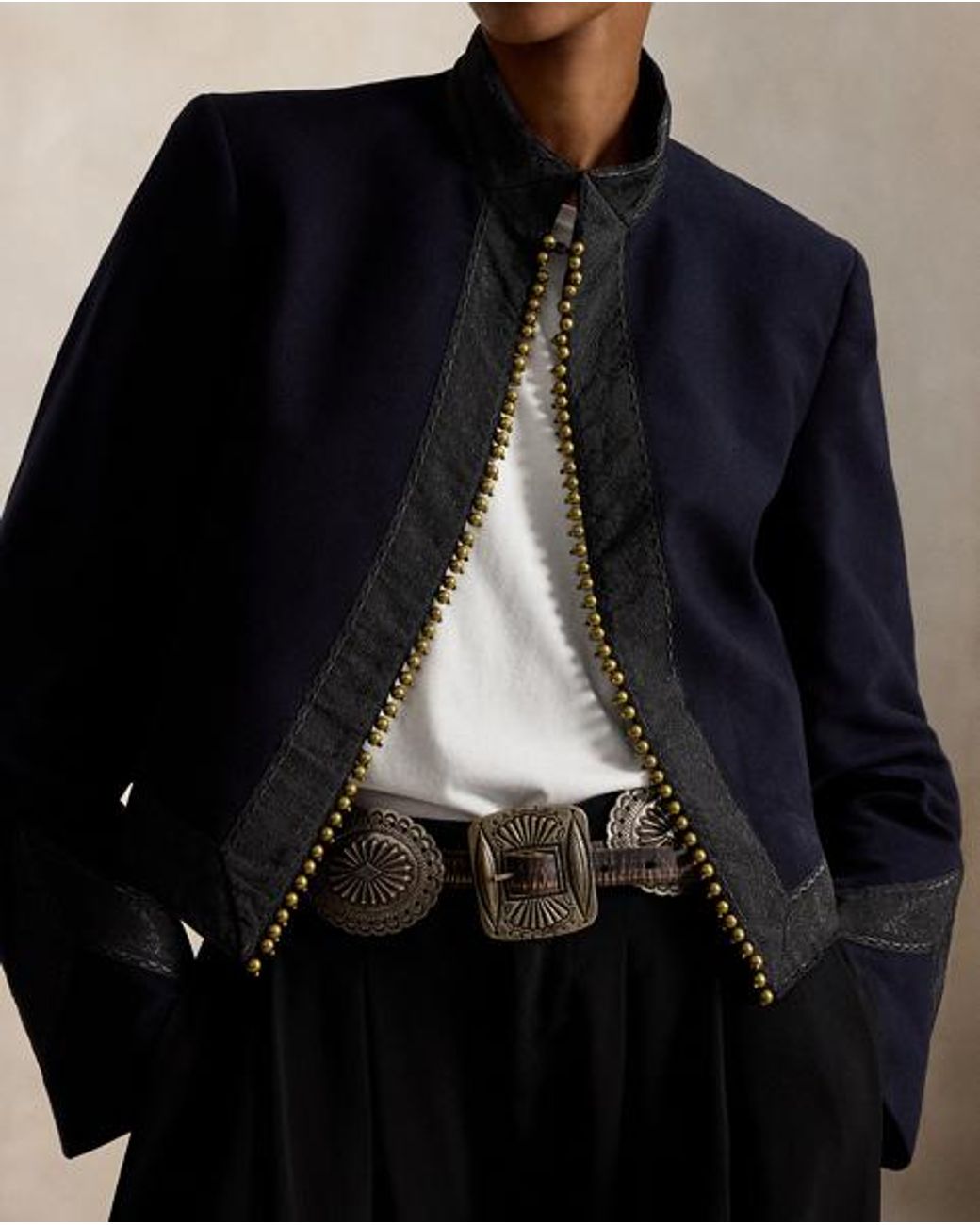 Polo Ralph Lauren Blue Embellished Cropped Cotton Jacket