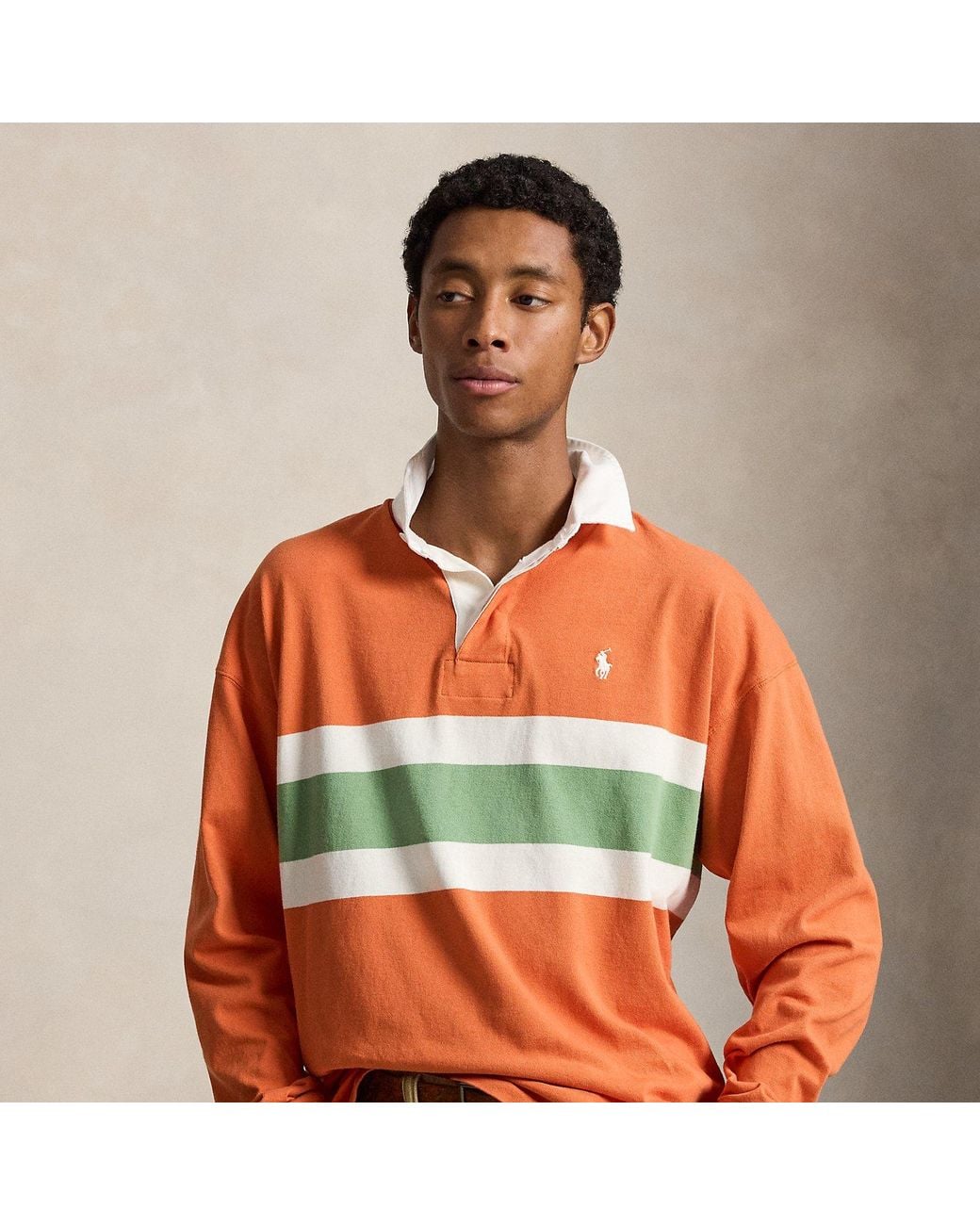 Polo Ralph Lauren Orange Big Fit Striped Jersey Rugby Shirt for men