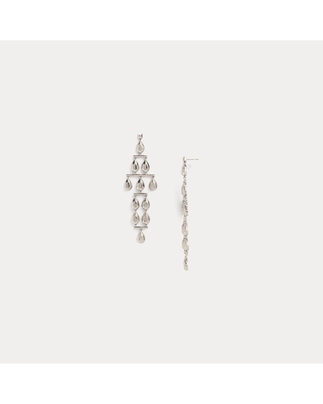 Ralph Lauren White Tone Teardrop Chandelier Earrings