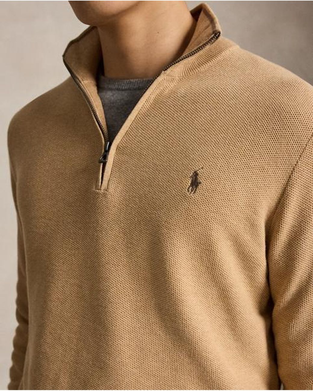 Polo Ralph Lauren Brown Mesh-Knit Cotton Quarter-Zip Sweater for men