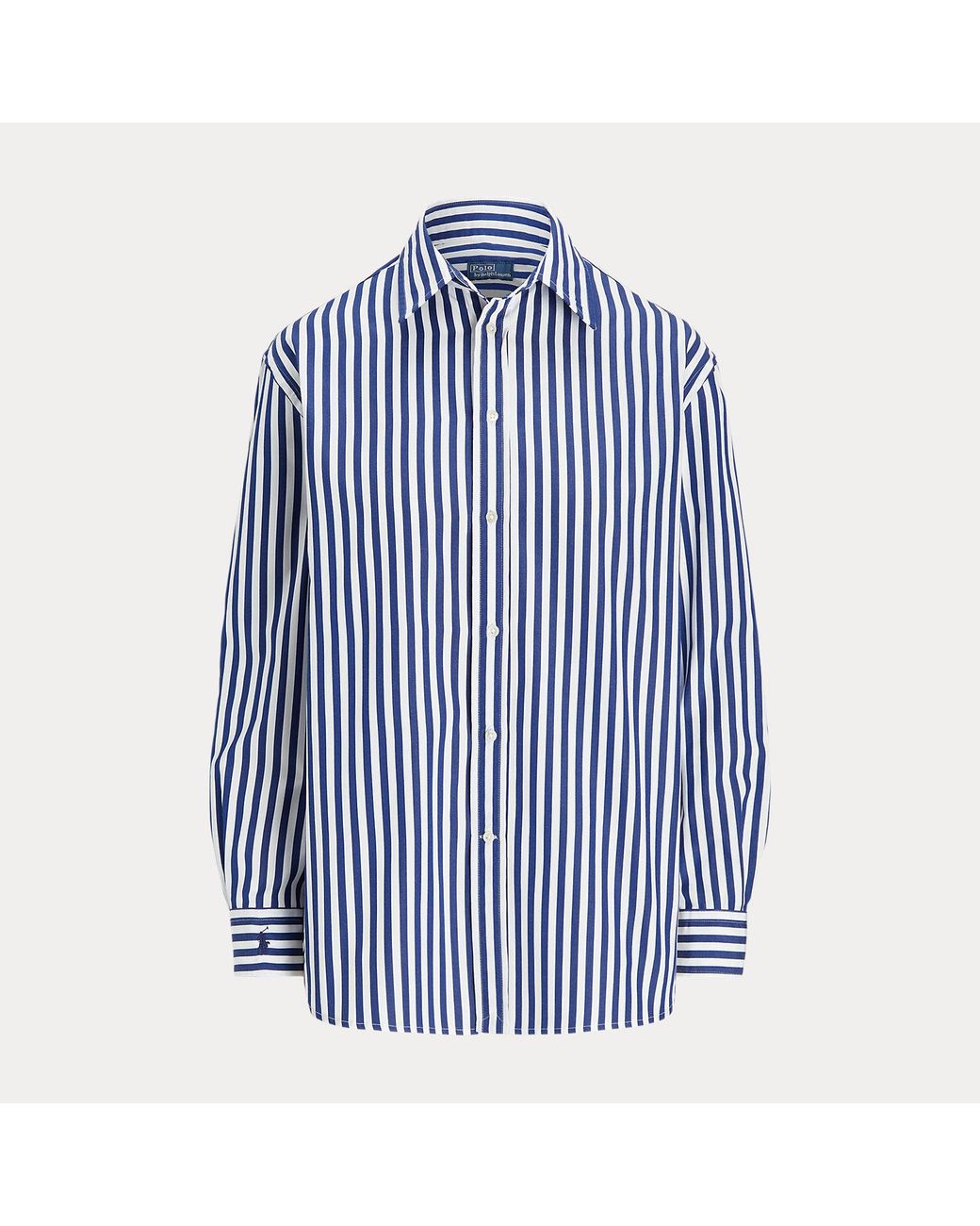 Polo Ralph Lauren Blue Oversize Fit Striped Cotton Shirt