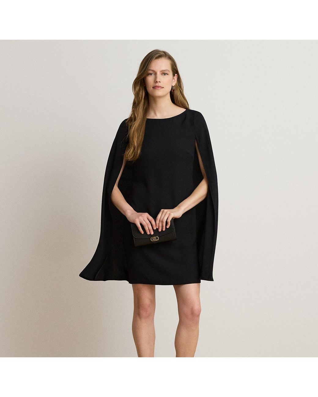 Ralph Lauren Black Cape Georgette Cocktail Dress