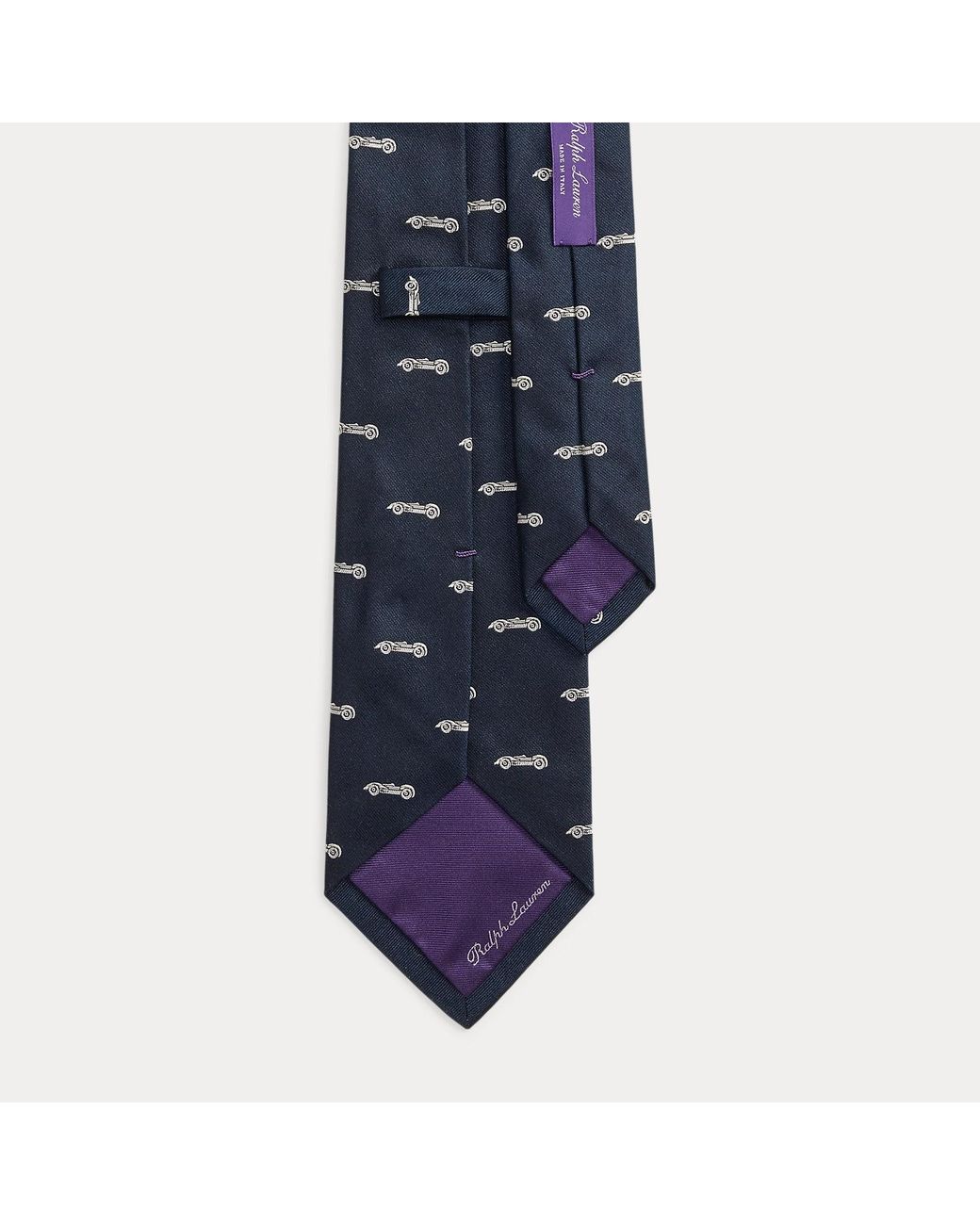 Ralph Lauren Blue Automobile-Patterned Silk Tie for men